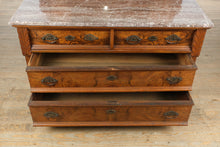 Load image into Gallery viewer, Cobble Heart Eastlake 4-Drawer Marble Top Dresser with Burled Fronts &amp; Mirror
