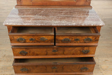 Load image into Gallery viewer, Cobble Heart Eastlake 4-Drawer Marble Top Dresser with Burled Fronts &amp; Mirror
