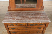 Load image into Gallery viewer, Cobble Heart Eastlake 4-Drawer Marble Top Dresser with Burled Fronts &amp; Mirror
