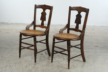 Load image into Gallery viewer, Pair of Antique Eastlake Carved Wood Cane Seat Side Chairs
