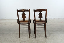 Load image into Gallery viewer, Pair of Antique Eastlake Carved Wood Cane Seat Side Chairs
