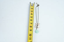 Load image into Gallery viewer, Edgy Petal Mint Green Teardrop Pendant Necklace Pink Faceted Beads
