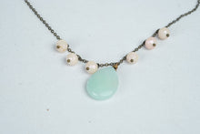 Load image into Gallery viewer, Edgy Petal Mint Green Teardrop Pendant Necklace Pink Faceted Beads
