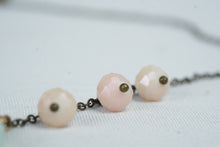 Load image into Gallery viewer, Edgy Petal Mint Green Teardrop Pendant Necklace Pink Faceted Beads
