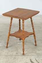 Load image into Gallery viewer, Antique Oak Edison Table with Turned Legs and Lower Shelf
