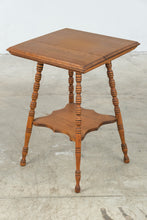 Load image into Gallery viewer, Antique Oak Edison Table with Turned Legs and Lower Shelf
