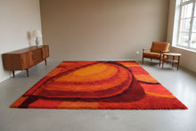 Load image into Gallery viewer, Ege Rya De Luxe Danish Vintage Wool Shag Rug 1970s Orange Red 98 x 132
