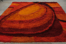 Load image into Gallery viewer, Ege Rya De Luxe Danish Vintage Wool Shag Rug 1970s Orange Red 98 x 132
