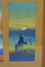 Load image into Gallery viewer, Mid Century Desert Scene Triptych Wall Art Framed Camel Oasis Print 20x16
