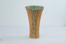 Load image into Gallery viewer, Irini Venianaki Signed Greek Studio Pottery Vase Blue Green Geometric 11 Inch
