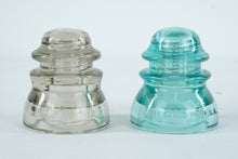 Load image into Gallery viewer, Vintage Whitall Tatum Glass Insulators No 1 Clear and Aqua Pair USA
