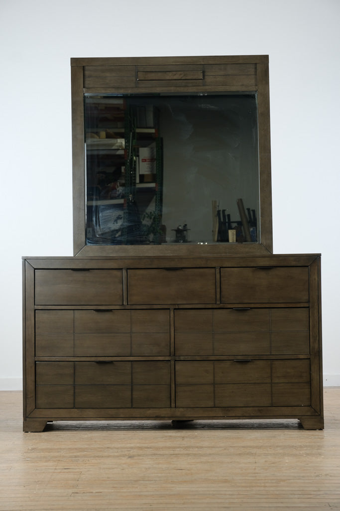 Elements Logic Rustic Gray Dresser with Mirror – 7-Drawer Modern