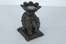 Load image into Gallery viewer, Bombay Vintage Elephant Lotus Candle Holder Black Gold Resin Figurine 8 Inch
