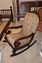 Load image into Gallery viewer, Vintage Upholstered Rocking Chair with Elephant &amp; Palm Tree Motif
