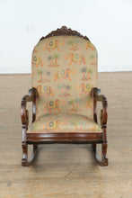 Load image into Gallery viewer, Vintage Upholstered Rocking Chair with Elephant &amp; Palm Tree Motif
