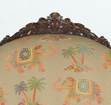 Load image into Gallery viewer, Vintage Upholstered Rocking Chair with Elephant &amp; Palm Tree Motif
