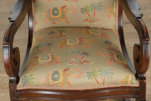Load image into Gallery viewer, Vintage Upholstered Rocking Chair with Elephant &amp; Palm Tree Motif
