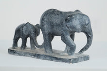 Load image into Gallery viewer, Carved Momma Elephant With Her Calf Sculpture - Austin Productions - 1972
