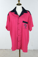 Load image into Gallery viewer, Vintage Elvis Graceland USA Bowling Shirt Priscilla PS USA Sport Pink Navy
