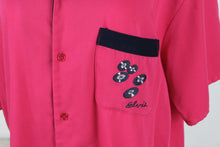 Load image into Gallery viewer, Vintage Elvis Graceland USA Bowling Shirt Priscilla PS USA Sport Pink Navy
