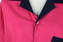 Load image into Gallery viewer, Vintage Elvis Graceland USA Bowling Shirt Priscilla PS USA Sport Pink Navy
