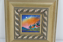 Load image into Gallery viewer, Small Enamel Tropical Landscape Painting Ornate Gold Frame 7 Inch
