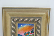 Load image into Gallery viewer, Small Enamel Tropical Landscape Painting Ornate Gold Frame 7 Inch
