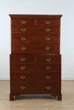 Load image into Gallery viewer, 19th Century English Mahogany Tall Chest on Chest with Brass Hardware
