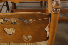 Load image into Gallery viewer, Vintage Maple Farmhouse Dining Table with 6 Rush Seat Chairs and Two Leaves
