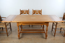 Load image into Gallery viewer, Vintage Maple Farmhouse Dining Table with 6 Rush Seat Chairs and Two Leaves
