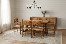 Load image into Gallery viewer, Vintage Maple Farmhouse Dining Table with 6 Rush Seat Chairs and Two Leaves
