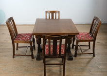 Load image into Gallery viewer, English Oak Pub Dining Table Set with Draw Leaf Extension and 4 Chairs
