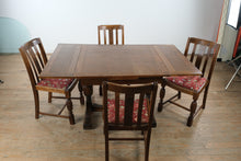 Load image into Gallery viewer, English Oak Pub Dining Table Set with Draw Leaf Extension and 4 Chairs
