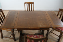 Load image into Gallery viewer, English Oak Pub Dining Table Set with Draw Leaf Extension and 4 Chairs
