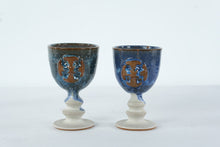 Load image into Gallery viewer, Winchcombe Pottery Goblets Pair Blue Glaze Chalice Cups England Studio Pottery
