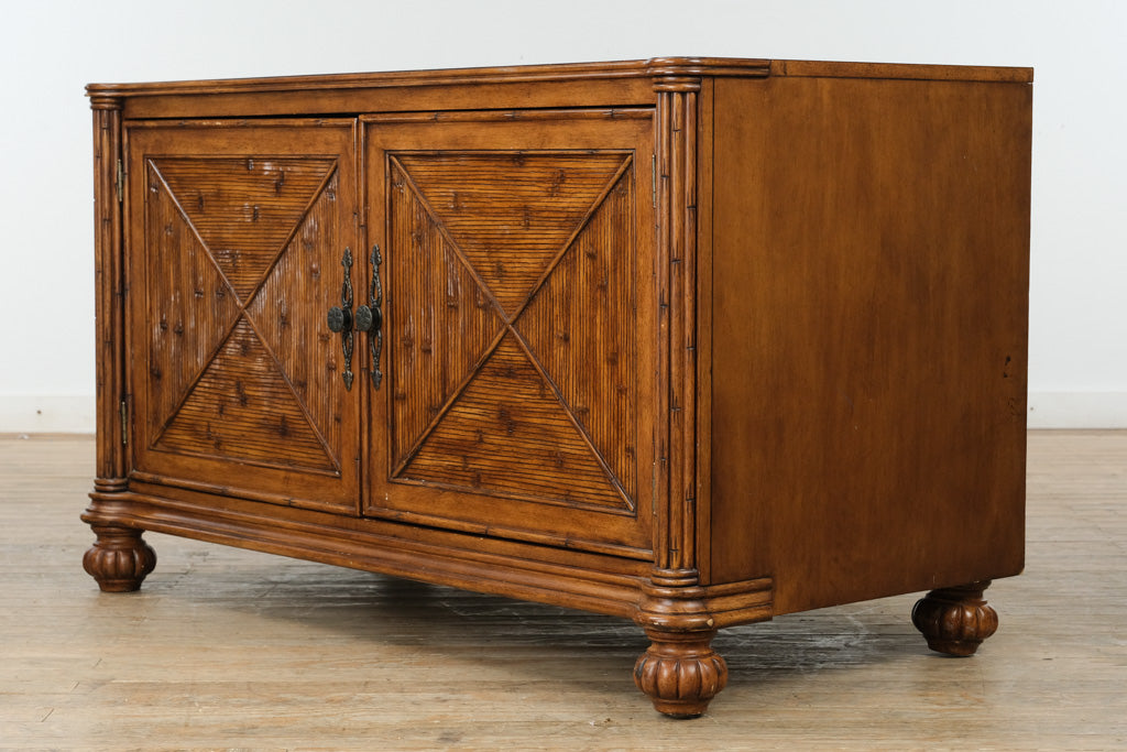 Bahama Style Reeded Front Entertainment Cabinet with Pull-Out Media Trays