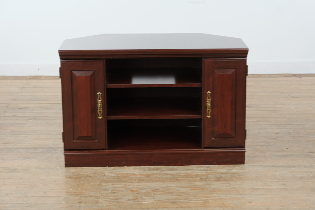 Traditional Corner Media Cabinet with Brass Hardware