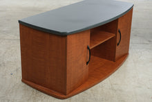 Load image into Gallery viewer, Contemporary Cherry Wood TV Stand and Entertainment Cabinet with Black Top
