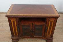 Load image into Gallery viewer, Traditional Mahogany Inlaid Entertainment Cabinet with Rope Carved Edge &amp; Glass Doors
