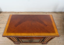 Load image into Gallery viewer, Traditional Mahogany Inlaid Entertainment Cabinet with Rope Carved Edge &amp; Glass Doors
