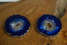 Load image into Gallery viewer, Set of 2 Blue Geode Resin Coasters – Handmade Epoxy Crystal Design
