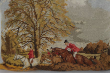 Load image into Gallery viewer, Vintage Needlepoint Fox Hunting Scene Lumbar Pillow Horse Riders 15 x 11
