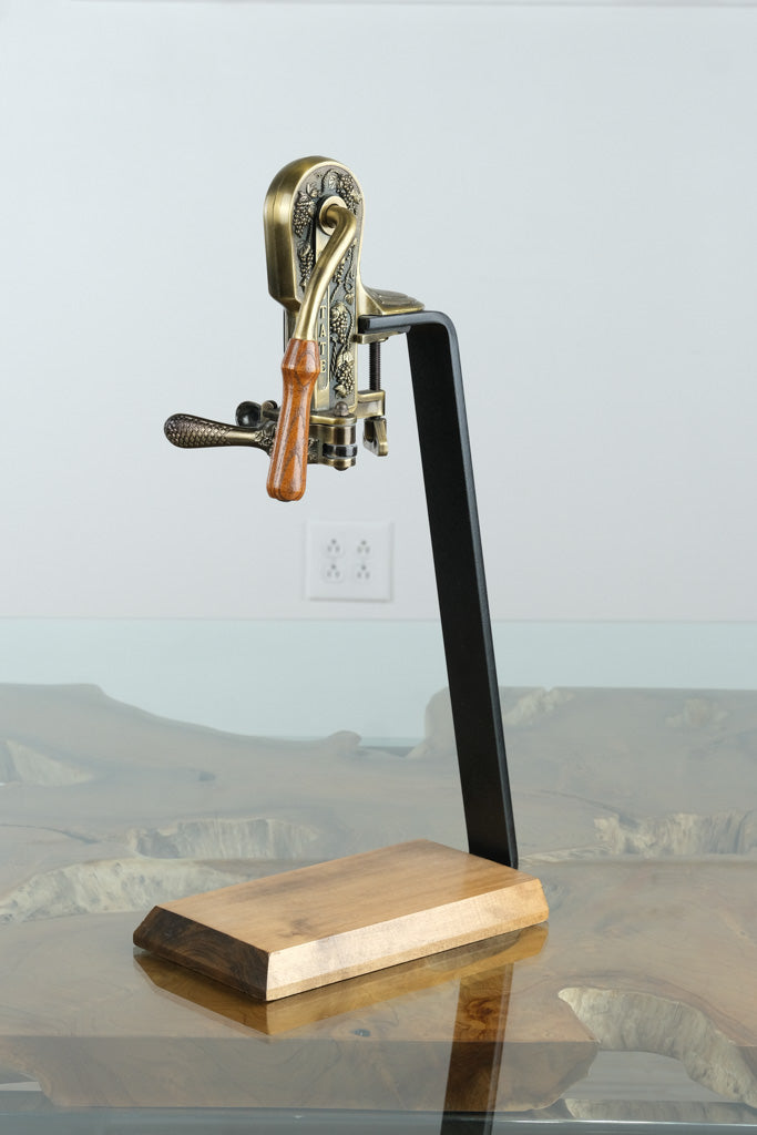 Estate Lever Corkscrew Wine Opener with Stand – Antique Brass Finish, Wood Handle