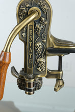 Load image into Gallery viewer, Estate Lever Corkscrew Wine Opener with Stand – Antique Brass Finish, Wood Handle
