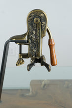 Load image into Gallery viewer, Estate Lever Corkscrew Wine Opener with Stand – Antique Brass Finish, Wood Handle
