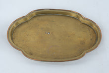 Load image into Gallery viewer, Vintage Indian Brass Tray Etched Peacock Taj Mahal Scalloped 13 Inch
