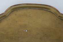 Load image into Gallery viewer, Vintage Indian Brass Tray Etched Peacock Taj Mahal Scalloped 13 Inch
