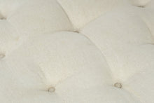 Load image into Gallery viewer, Ethan Allen Round Tufted Ottoman – Cream Upholstery &amp; Brass Casters
