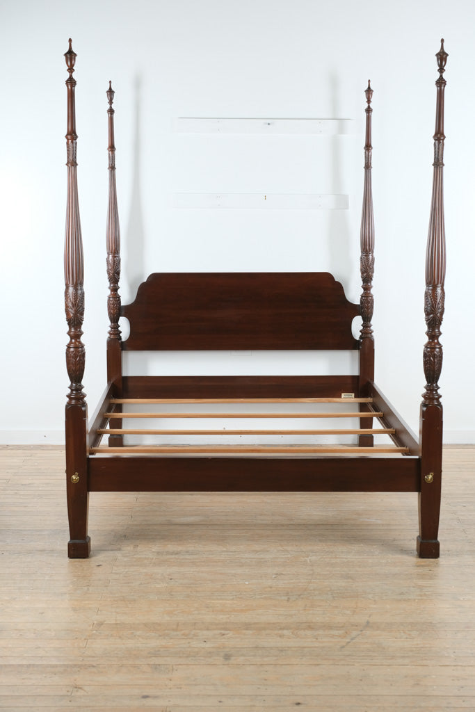 Ethan Allen Queen Rice‑Carved Poster Bed - Georgian Court