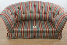 Load image into Gallery viewer, Ethan Allen Tufted Stripe Upholstered Loveseat Sofa with Rolled Arms and Skirted Base
